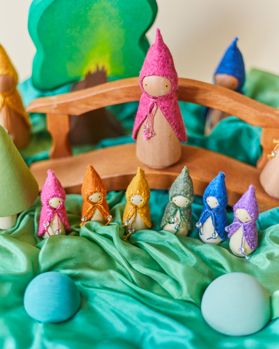 Mini Rainbow Wooden Gnome Set