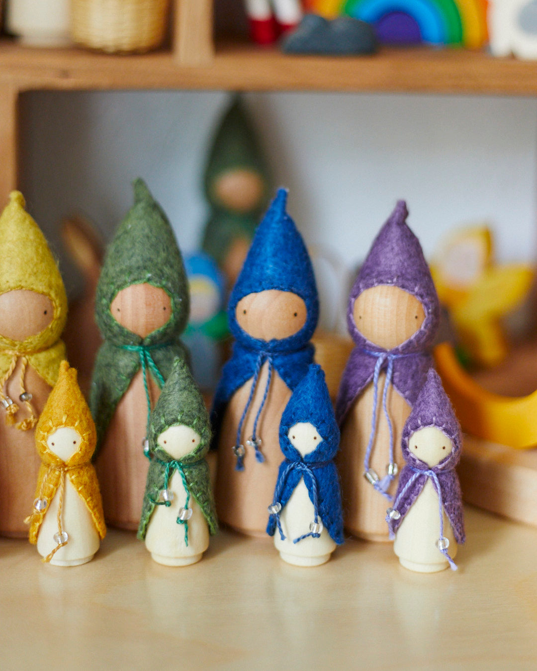 Mini Rainbow Wooden Gnome Set