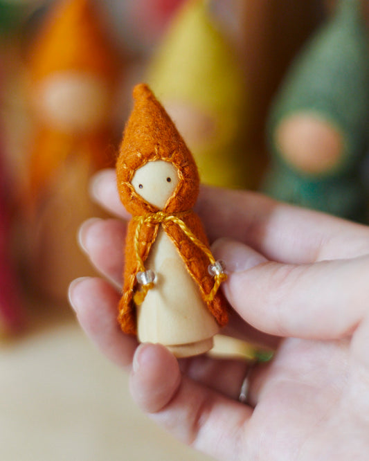 Mini Orange Wooden Gnome