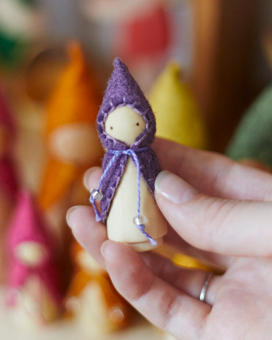 Mini Purple Wooden Gnome