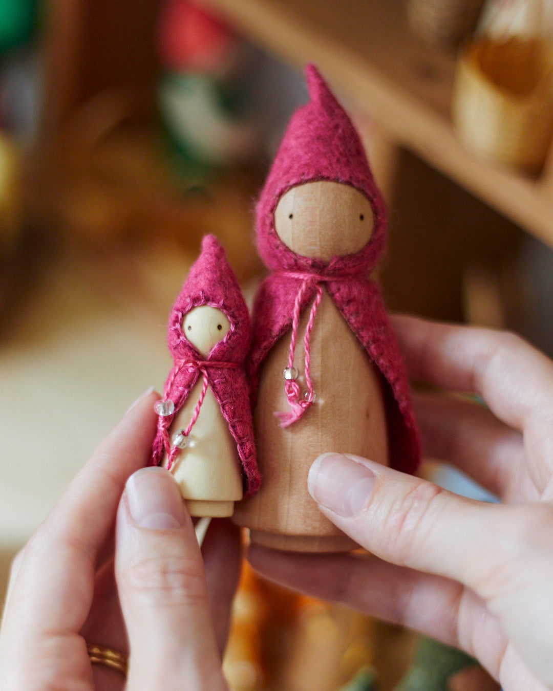 Mini Pink Wooden Gnome