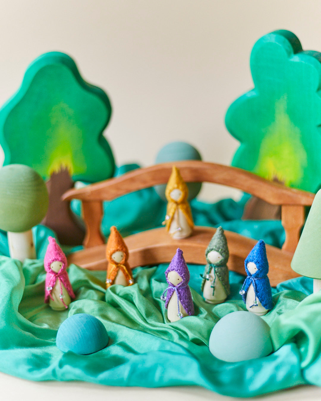 Mini Rainbow Wooden Gnome Set