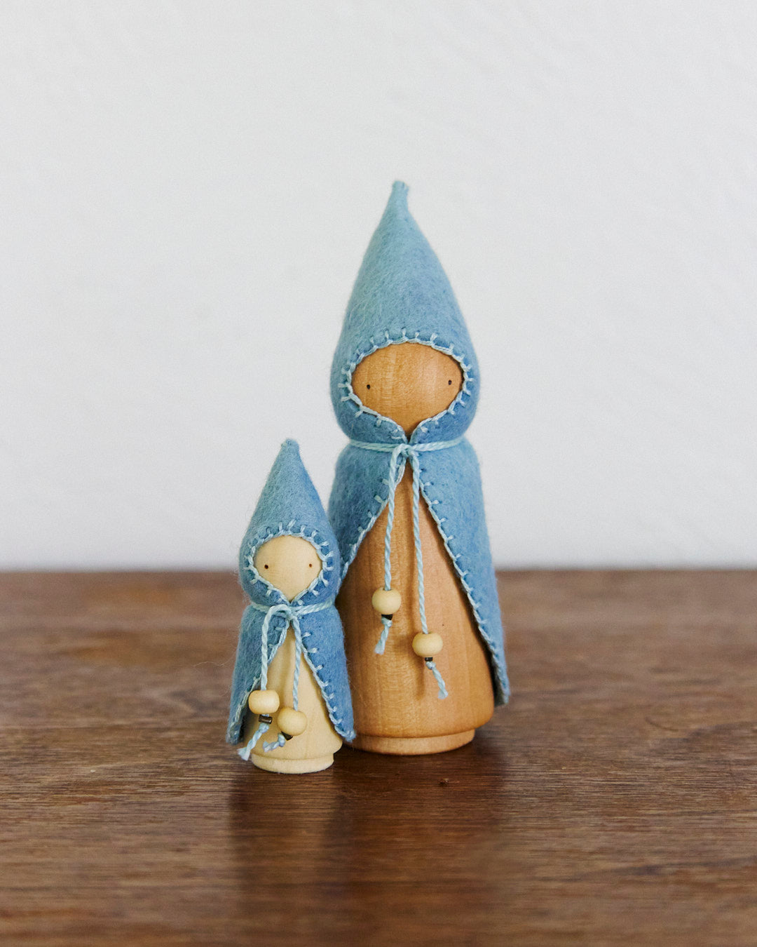 Blue Mama & Baby Wooden Gnome Set
