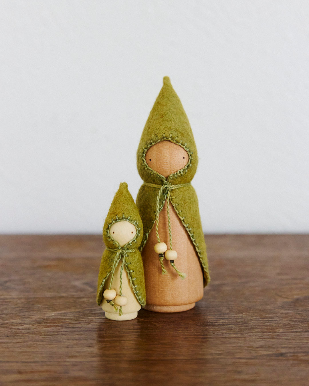 Green Mama & Baby Wooden Gnome Set