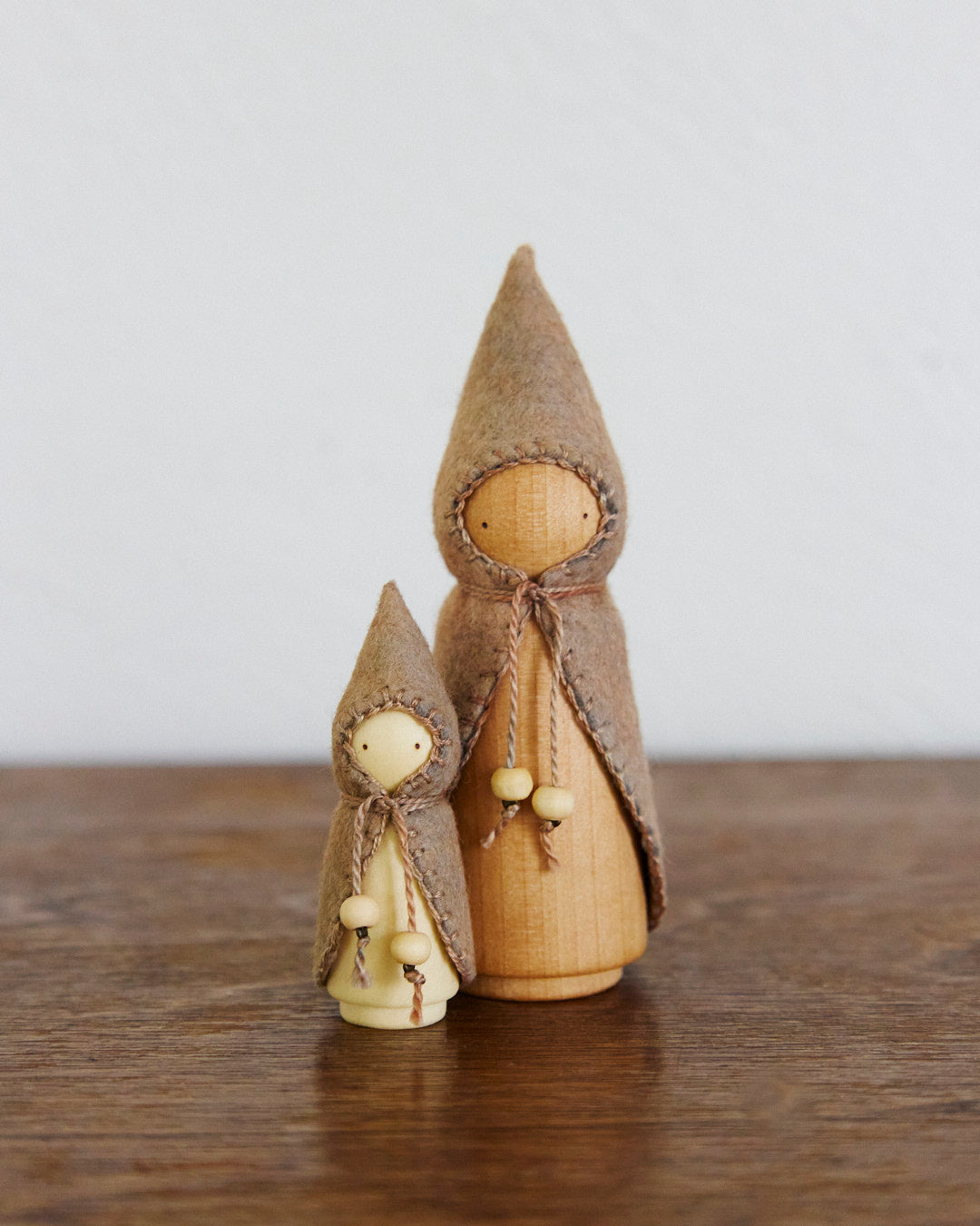 Brown Mama & Baby Wooden Gnome Set