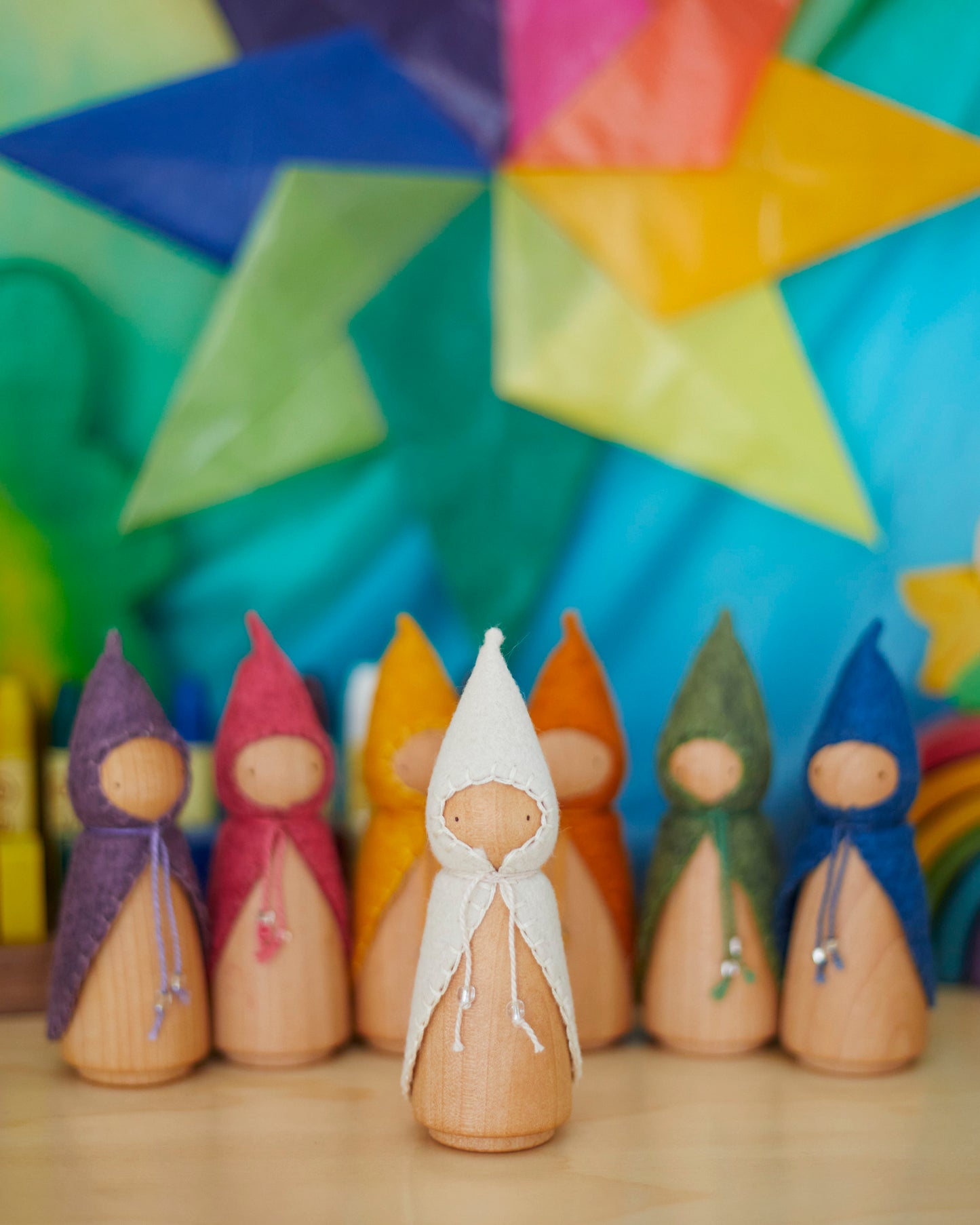 Colors of the Week Wooden Gnome Set