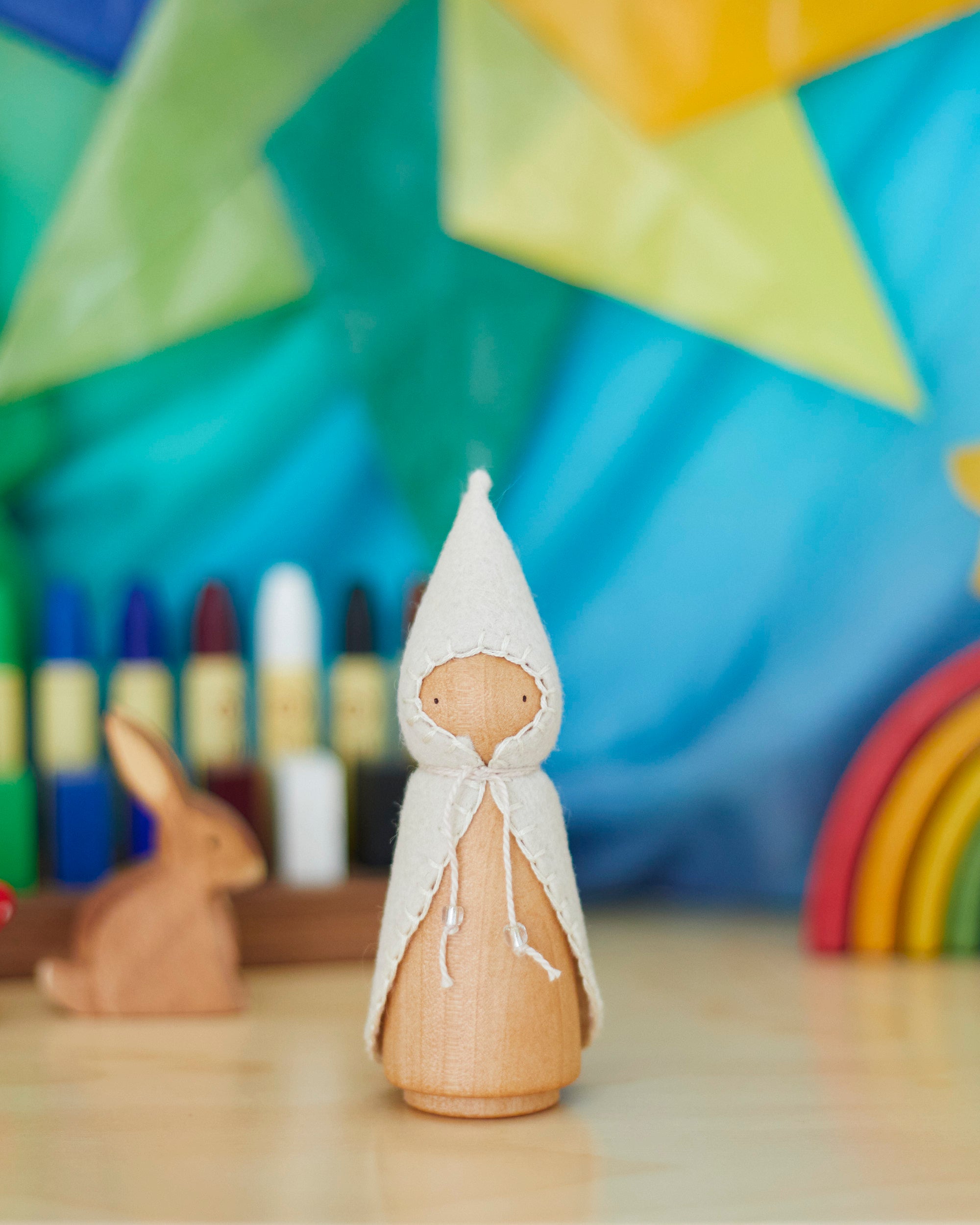 White Waldorf Gnome | Handmade Wooden Toy by Wonderheart