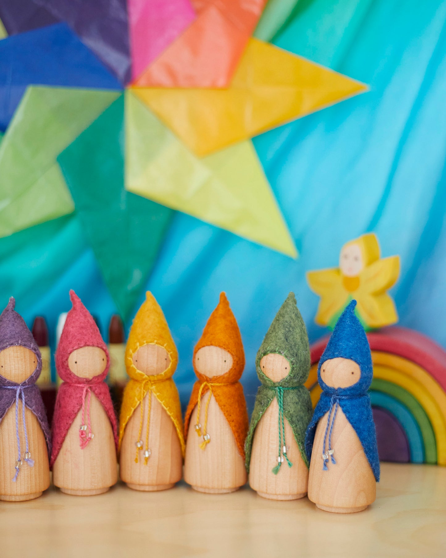 Colors of the Week Wooden Gnome Set