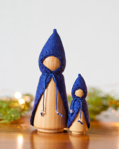 Mini Silent Night Blue Wooden Gnome