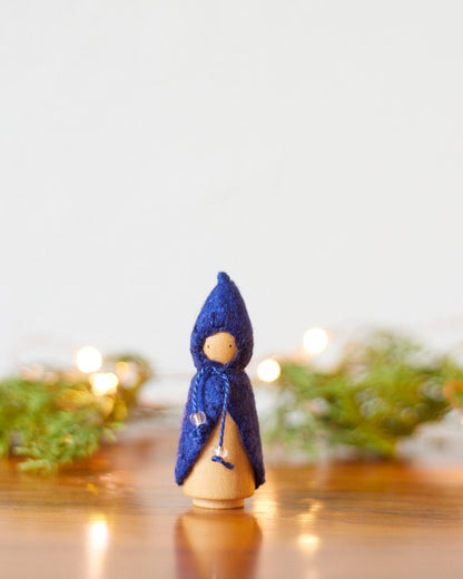 Mini Silent Night Blue Wooden Gnome