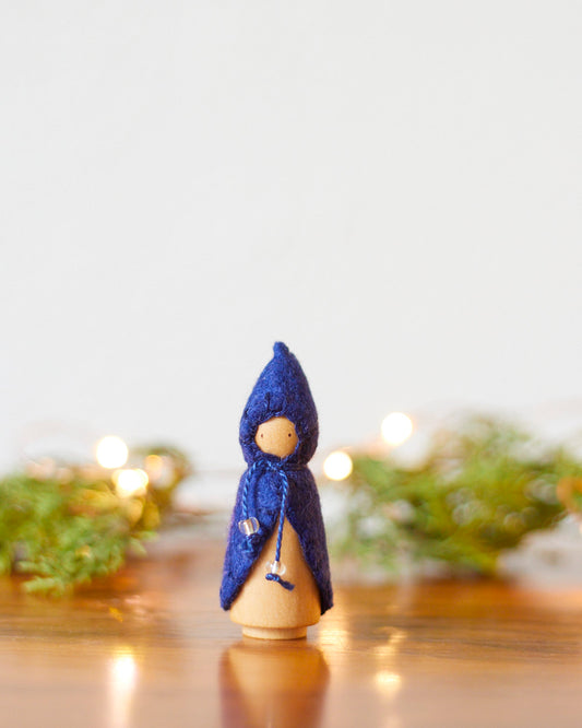 Mini Silent Night Blue Wooden Gnome