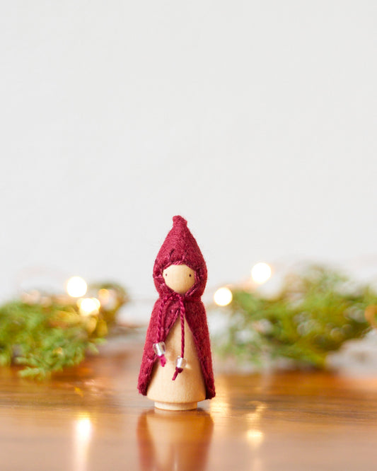 Mini Cranberry Red Wooden Gnome