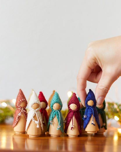 Mini Silent Night Blue Wooden Gnome