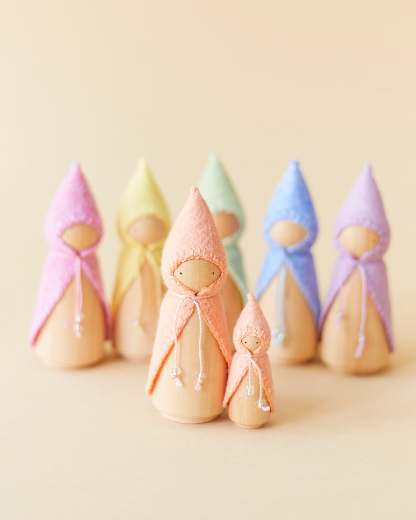 Mini Pastel Orange Wooden Gnome