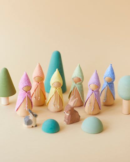 Pastel Rainbow Wooden Gnome Set