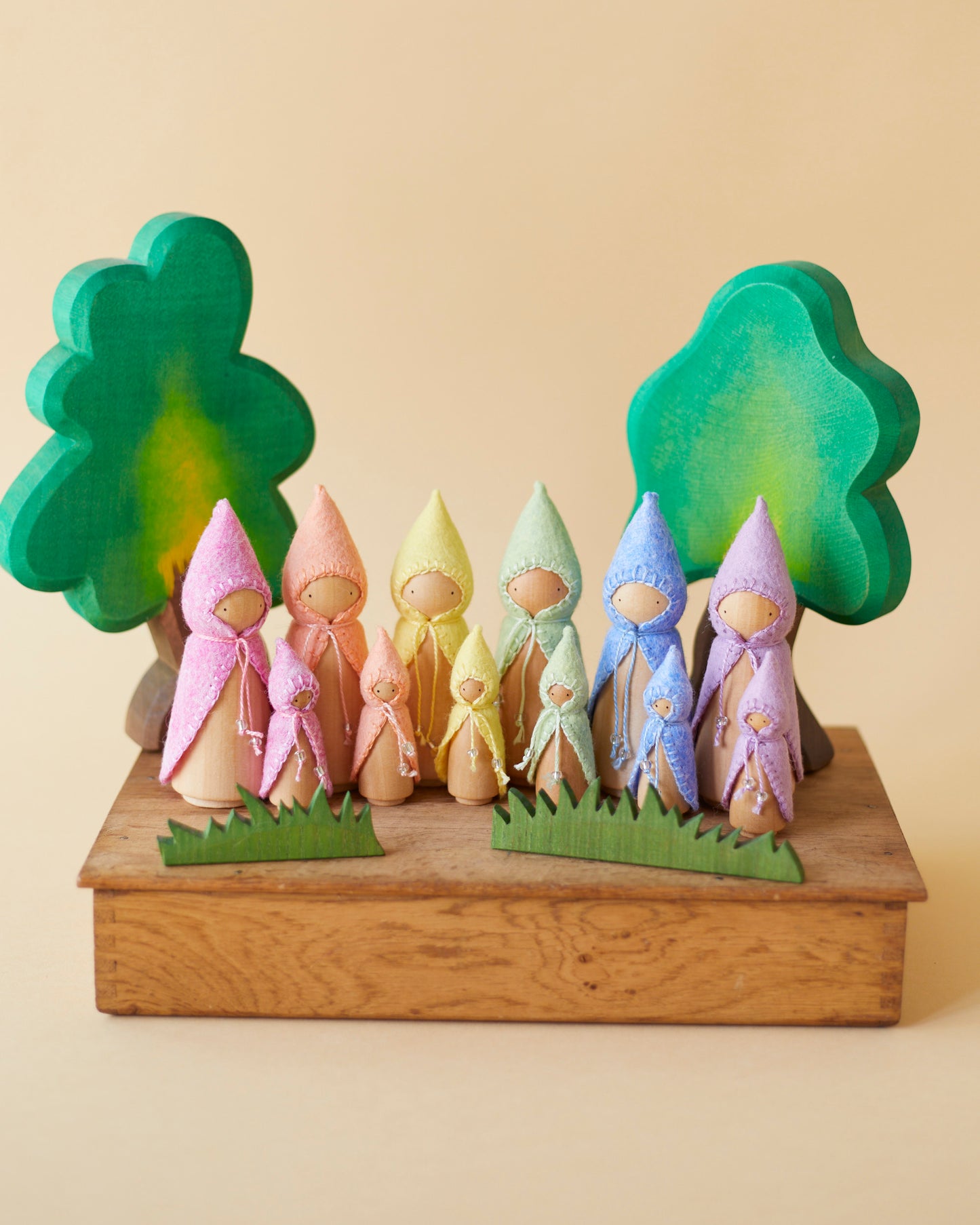 Mini Pastel Rainbow Wooden Gnome Set