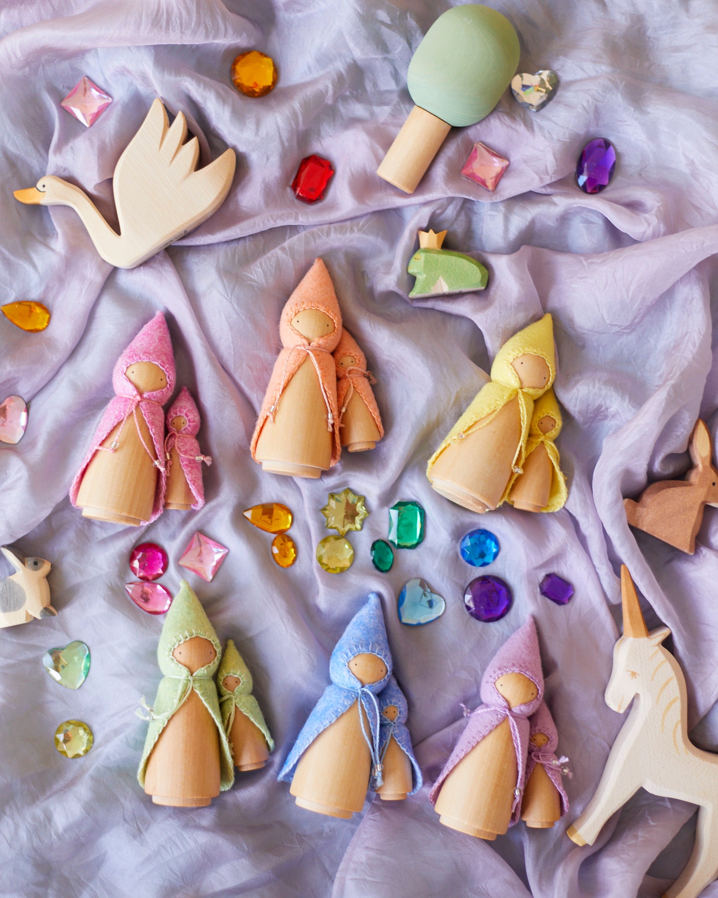 Mini Pastel Rainbow Wooden Gnome Set