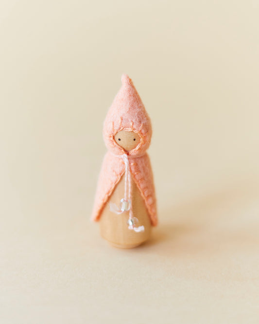 Mini Pastel Orange Wooden Gnome