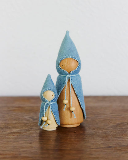 Blue Mama & Baby Wooden Gnome Set