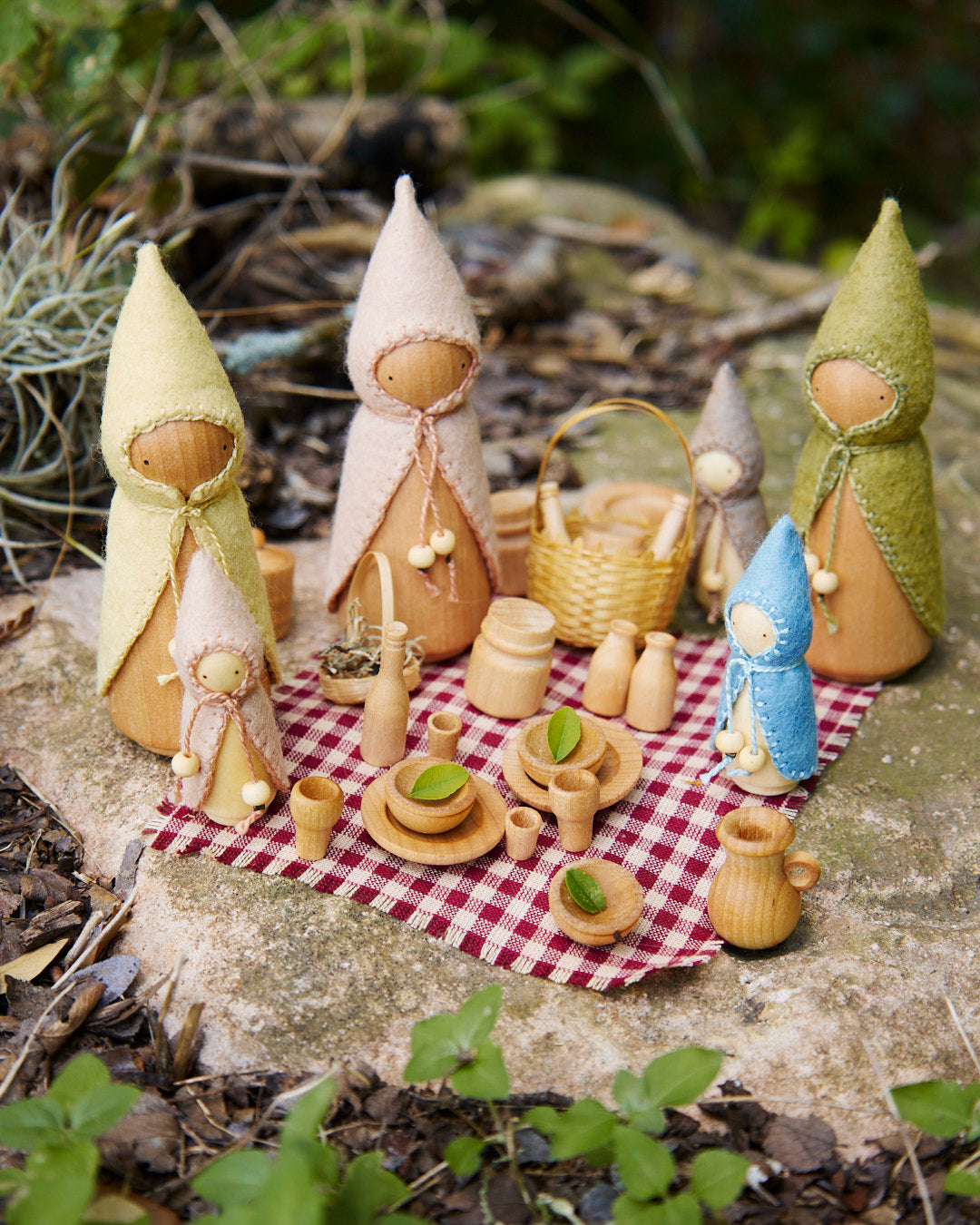 Pink Mama & Baby Wooden Gnome Set