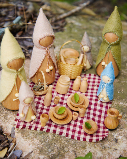 Pink Mama & Baby Wooden Gnome Set
