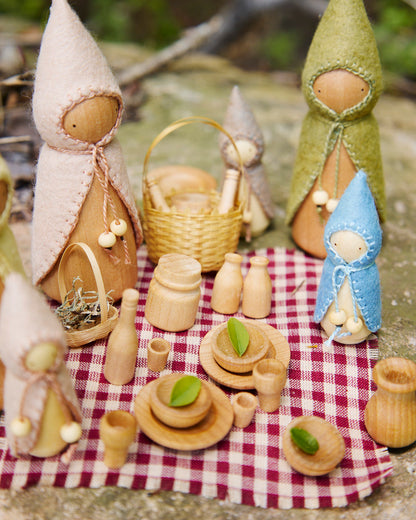 Pink Mama & Baby Wooden Gnome Set