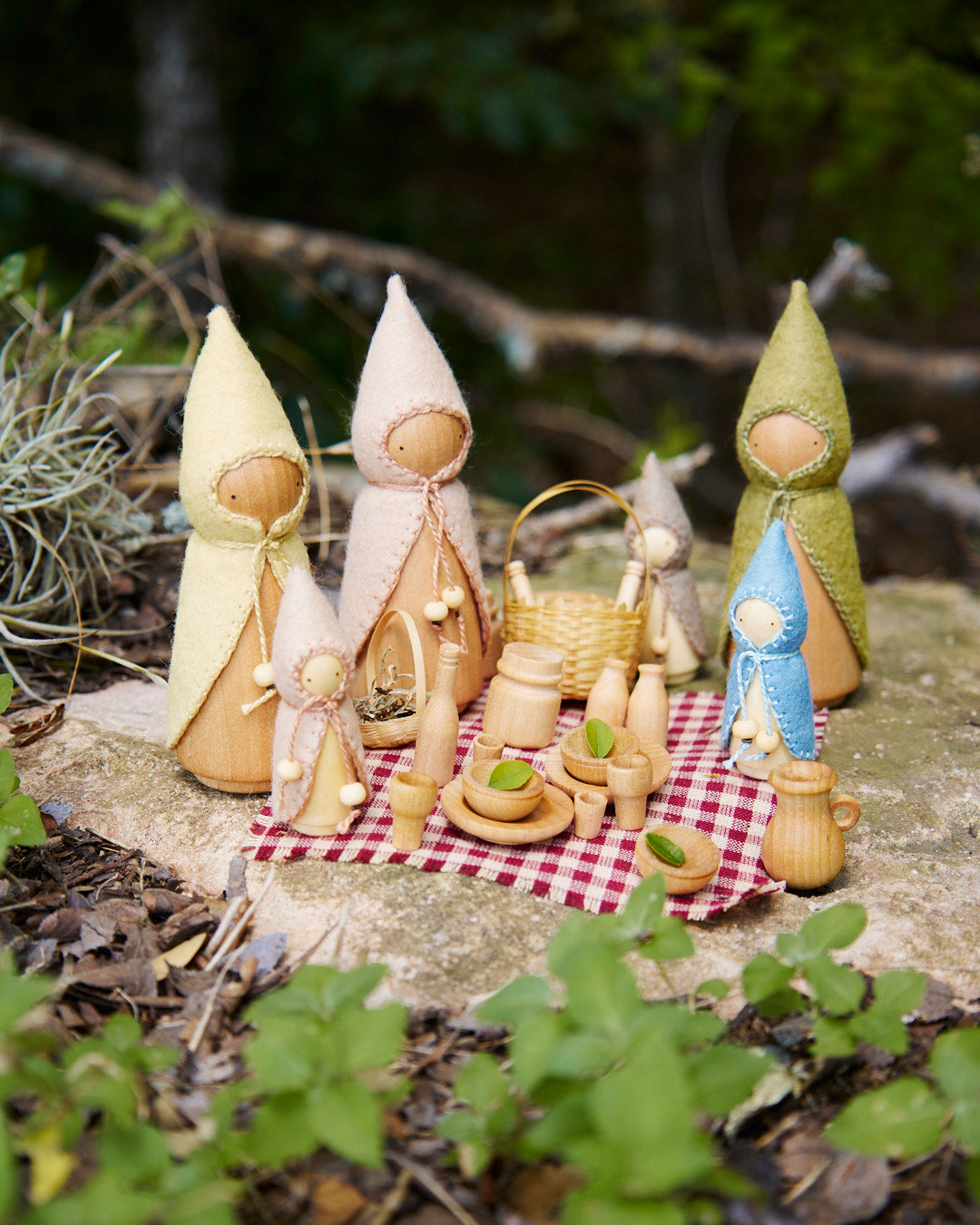 Pink Mama & Baby Wooden Gnome Set