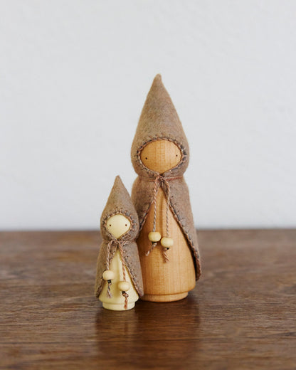 Brown Mama & Baby Wooden Gnome Set
