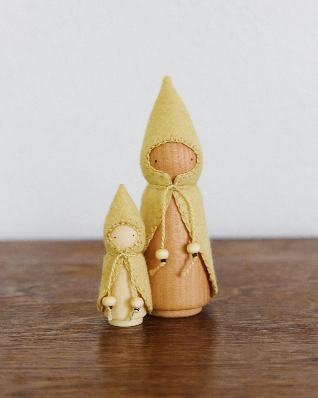 Yellow Mama & Baby Wooden Gnome Set