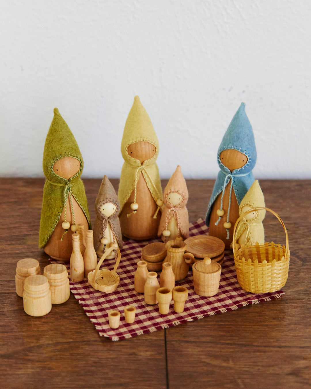Pink Mama & Baby Wooden Gnome Set