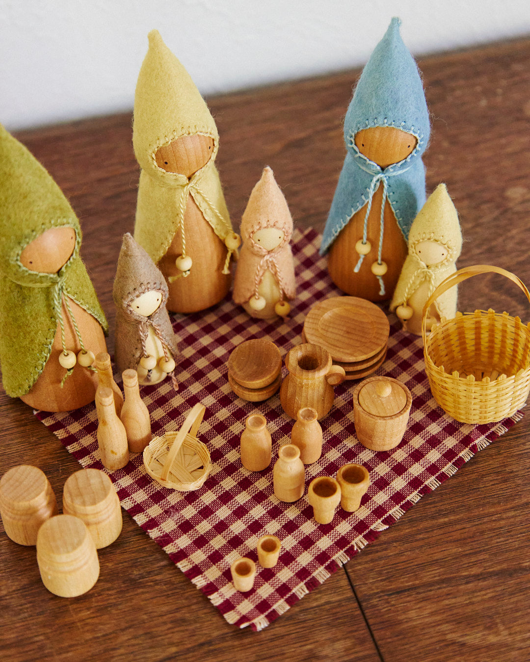 Pink Mama & Baby Wooden Gnome Set