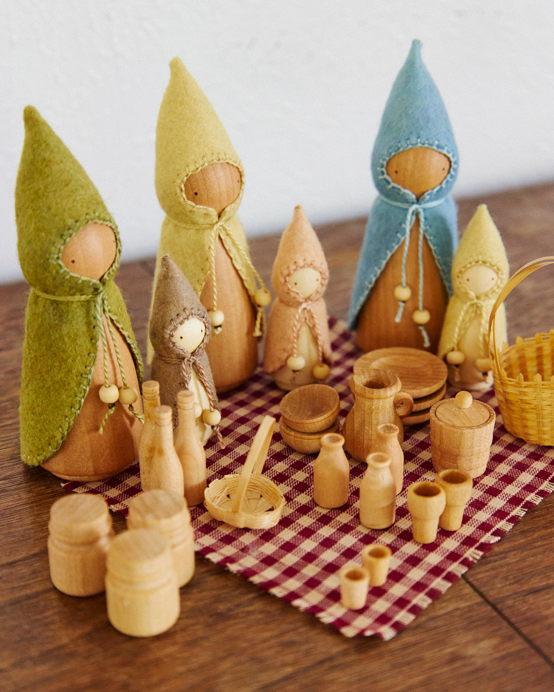 Pink Mama & Baby Wooden Gnome Set